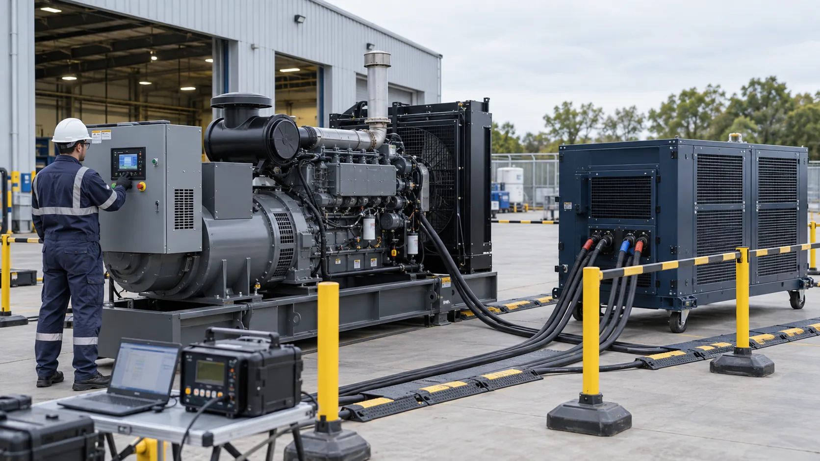 Diesel generator electrical commissioning with a portable load bank and test equipment